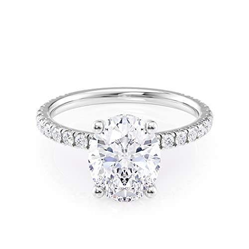 2 Carat Oval Moissanite Engagement Ring - Natural Diamond - 14K White Gold