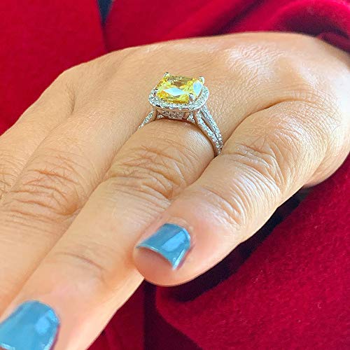 14K Solid White Gold Fancy Yellow Cushion Cut Set