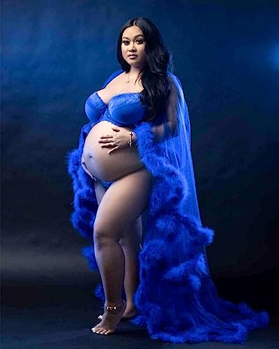 Elegant Red Feather Bridal Robe for Maternity