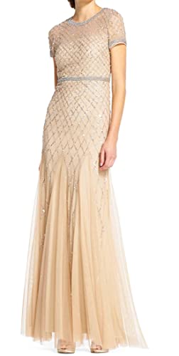 Adrianna Papell Women's Grid Beaded Gown, Champagne