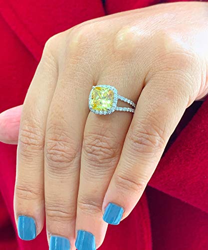 14K Solid White Gold Fancy Yellow Cushion Cut Set