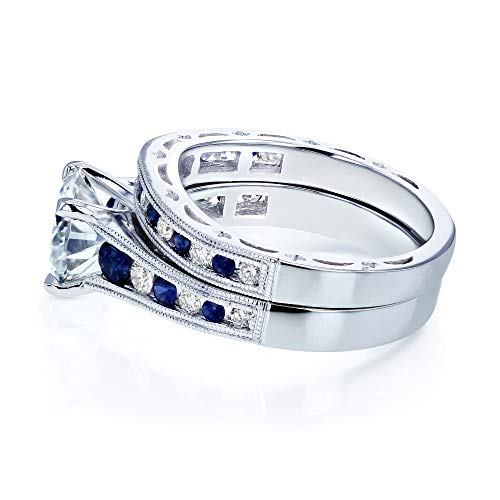 Sapphire & Moissanite Bridal Set in 14k Gold