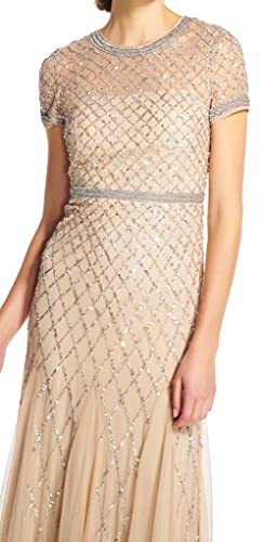 Adrianna Papell Women's Grid Beaded Gown, Champagne