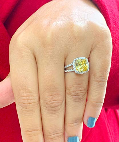 14K Solid White Gold Fancy Yellow Cushion Cut Set