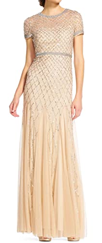 Adrianna Papell Women's Grid Beaded Gown, Champagne