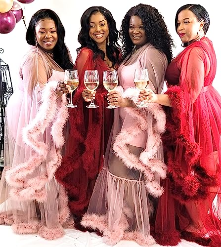 Elegant Red Feather Bridal Robe for Maternity