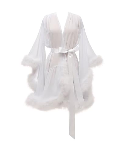 Molisa Feather Bridal Robe with Fur Cuffs