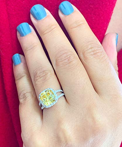 14K Solid White Gold Fancy Yellow Cushion Cut Set