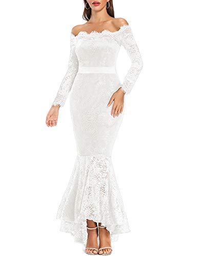 Floral Lace Off Shoulder Wedding Mermaid Dress White