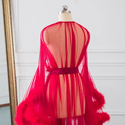 Elegant Red Feather Bridal Robe for Maternity