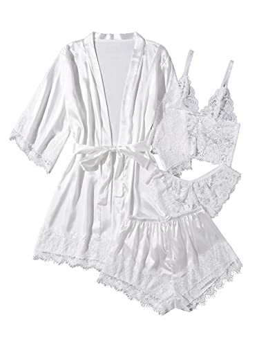 Elegant Floral Lace Silk Satin Pajama Set