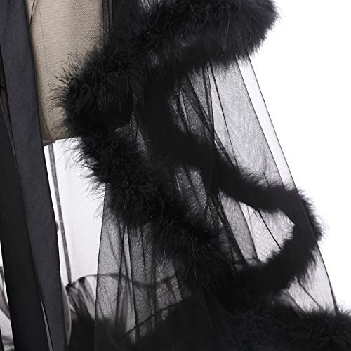 Elegant Black Feather Bridal Illusion Robe - Medium