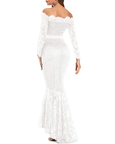 Floral Lace Off Shoulder Wedding Mermaid Dress White