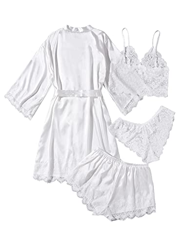 Elegant Floral Lace Silk Satin Pajama Set