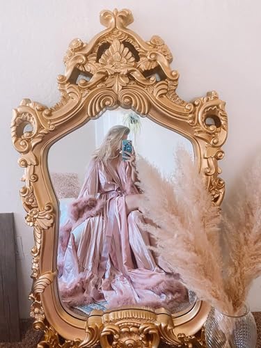 Elegant Silk Satin Bridal Feather Robe Nightwear