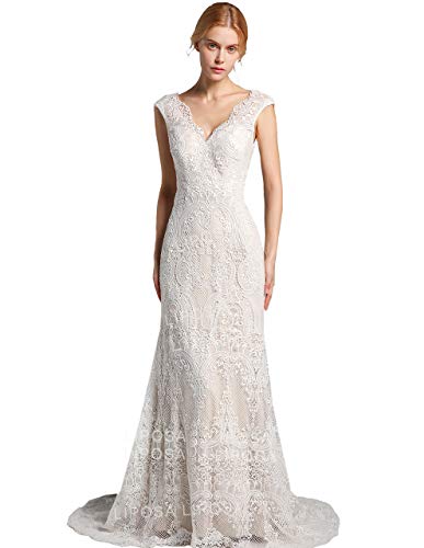 Bohemian Ivory Lace V Neck Backless Wedding Dress