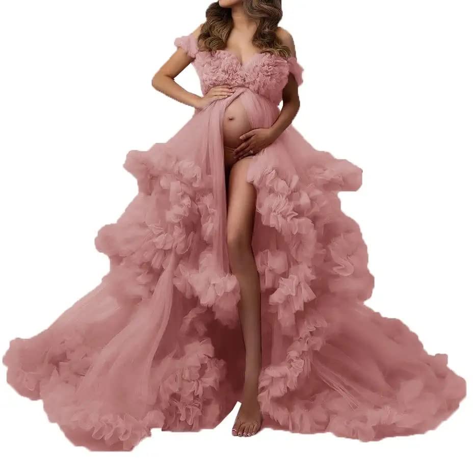 Dusty Rose Maternity Tulle Dress for Baby Shower