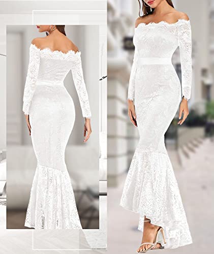Floral Lace Off Shoulder Wedding Mermaid Dress White