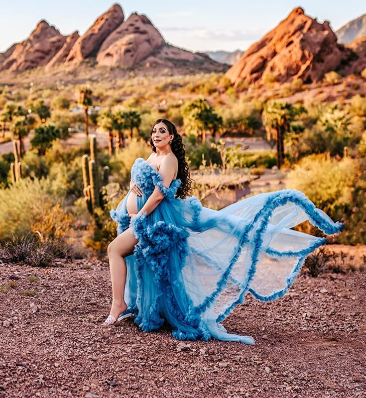 White Tulle Maternity Robe for Wedding Photoshoot