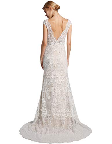 Bohemian Ivory Lace V Neck Backless Wedding Dress