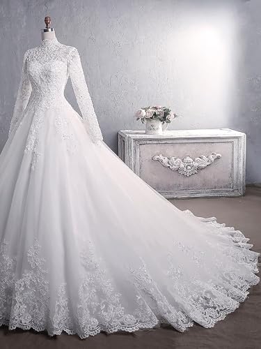 Ivory Tulle High Neck Wedding Dress, Size 4