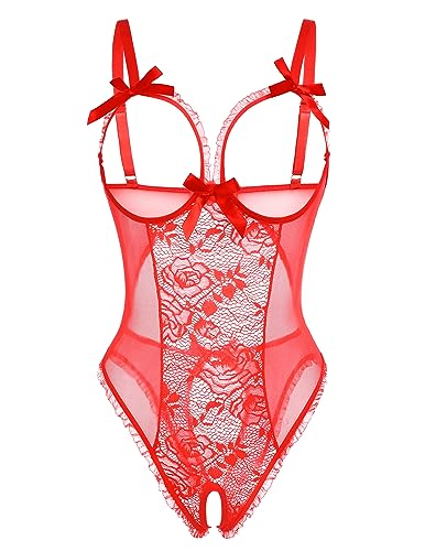 Avidlove Red Lace Babydoll Teddy Lingerie for Women