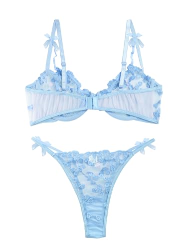 Light Blue Heart Embroidered Lingerie Set for Weddings