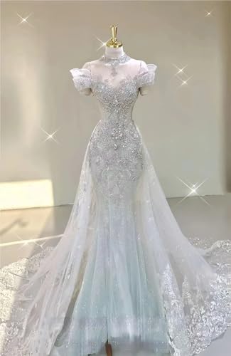 2024 Off Shoulder Mermaid Lace Wedding Dress - B-white