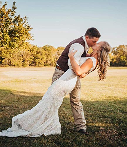 Bohemian Ivory Lace V Neck Backless Wedding Dress