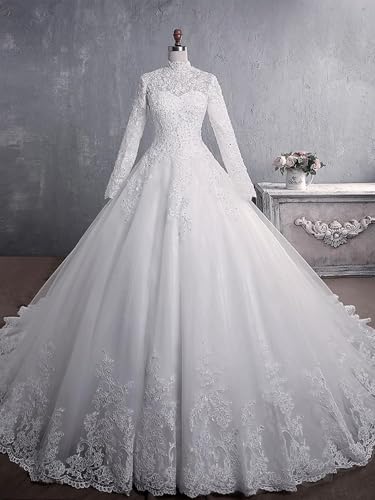 Ivory Tulle High Neck Wedding Dress, Size 4