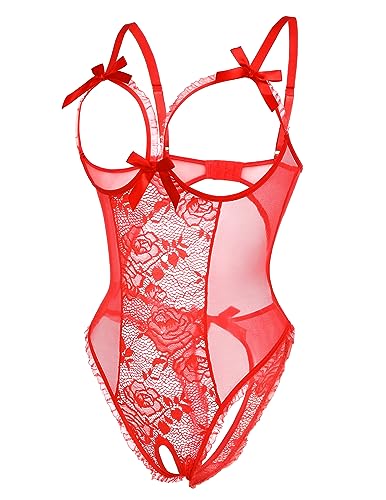 Avidlove Red Lace Babydoll Teddy Lingerie for Women