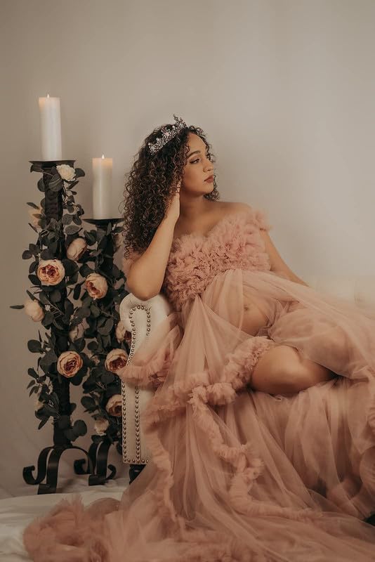 White Tulle Maternity Robe for Wedding Photoshoot