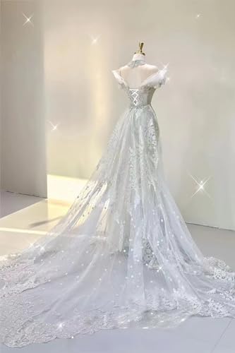 2024 Off Shoulder Mermaid Lace Wedding Dress - B-white