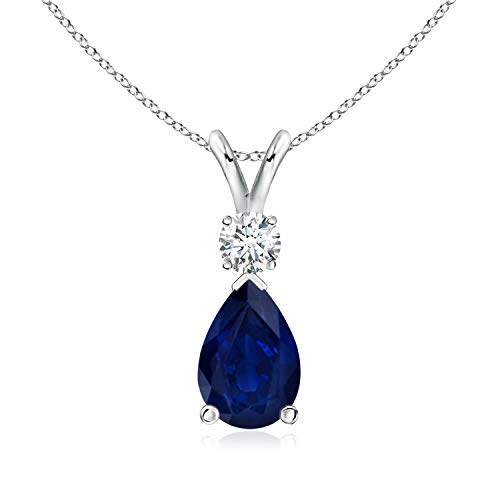 Blue Sapphire Solitaire Pendant Necklace - White Gold 14K