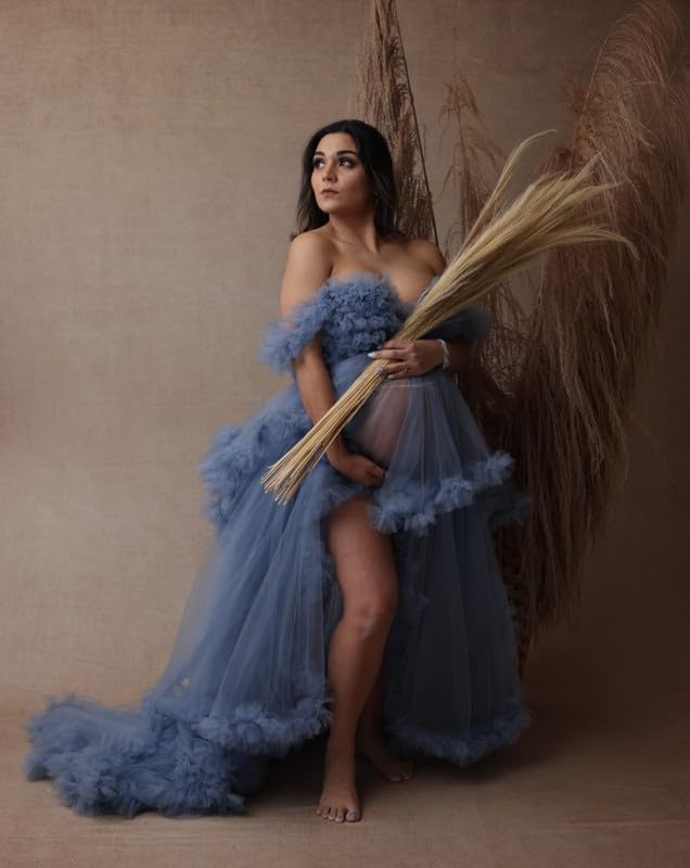 White Tulle Maternity Robe for Wedding Photoshoot