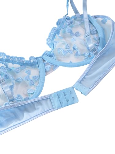 Light Blue Heart Embroidered Lingerie Set for Weddings