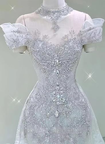 2024 Off Shoulder Mermaid Lace Wedding Dress - B-white