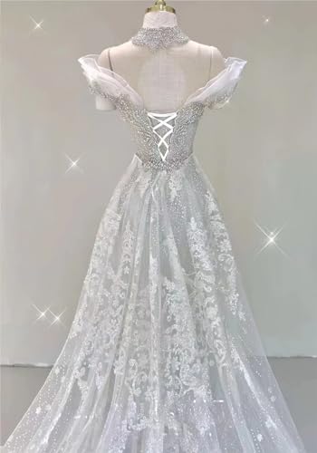 2024 Off Shoulder Mermaid Lace Wedding Dress - B-white