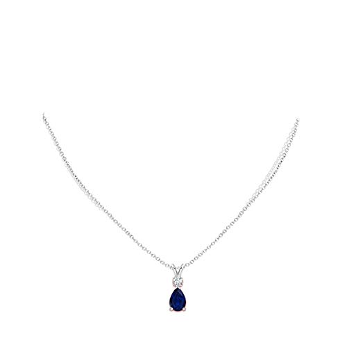 Blue Sapphire Solitaire Pendant Necklace - White Gold 14K