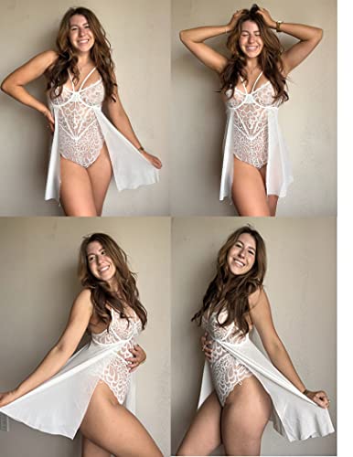 Avidlove Lace Bridal Bodysuit Nighty Dress, White