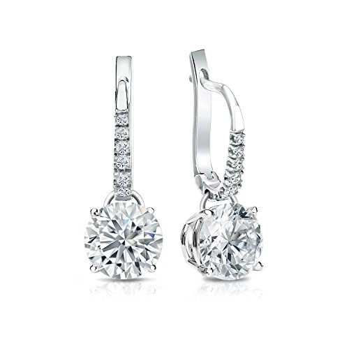 IGI Certified 2 Carat Round Diamond Dangle Earrings