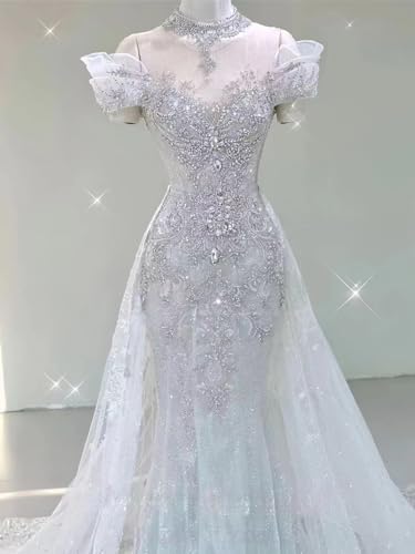 2024 Off Shoulder Mermaid Lace Wedding Dress - B-white