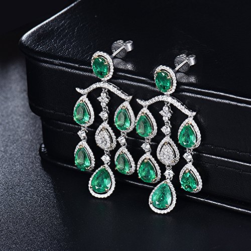Emerald Diamond Drop Dangle Earrings Wedding Women