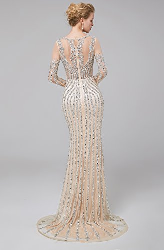 Champagne Mermaid Evening Dress with Jewel Beading and Sleeves