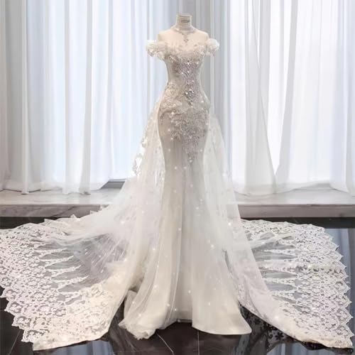 2024 Off Shoulder Mermaid Lace Wedding Dress - B-white