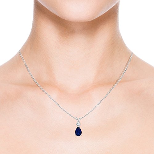 Blue Sapphire Solitaire Pendant Necklace - White Gold 14K