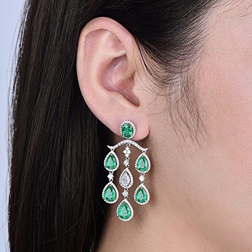 Emerald Diamond Drop Dangle Earrings Wedding Women