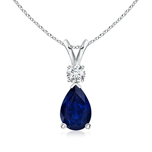 Blue Sapphire Solitaire Pendant Necklace - White Gold 14K
