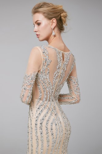 Champagne Mermaid Evening Dress with Jewel Beading and Sleeves
