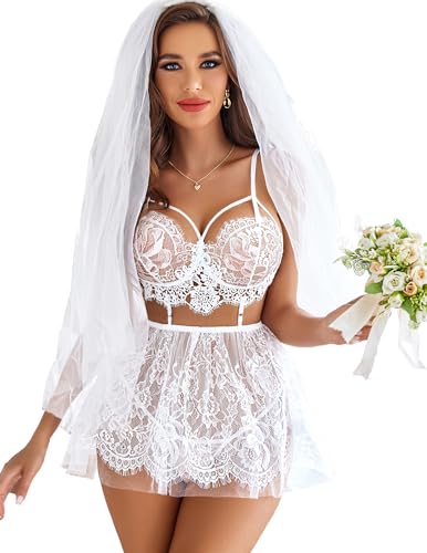 Avidlove Lace Bridal Nightdress for Women - White